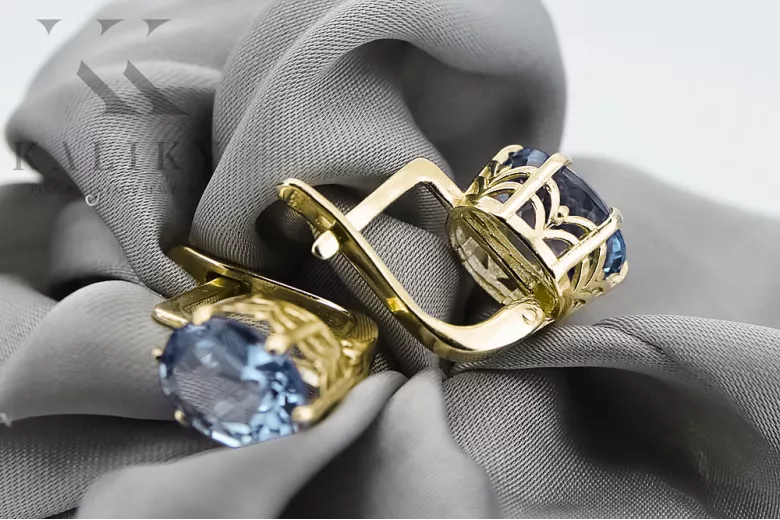 Aur galben 8K 333 Aquamarine cercei vec003x-aq Rusesc Sovietic URSS Vintage Craft Art Deco style